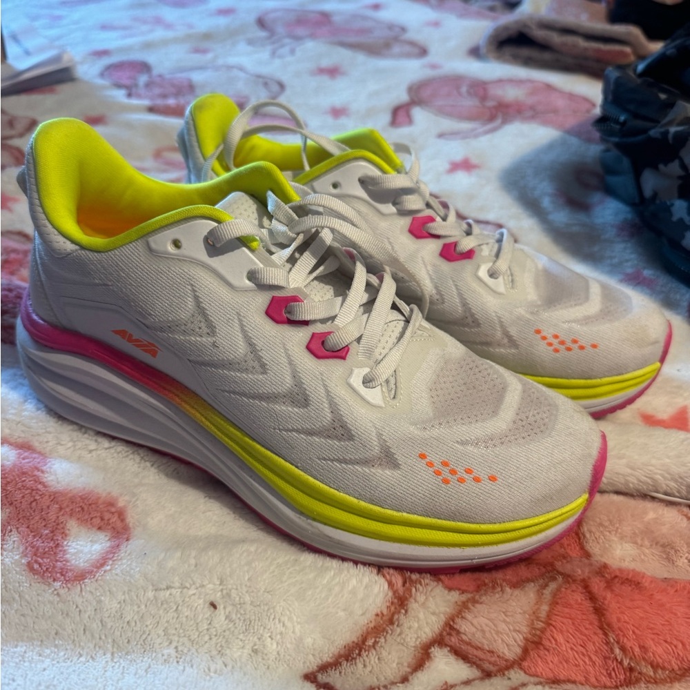 Avia Women's White and Neon Yellow Athletic Shoes